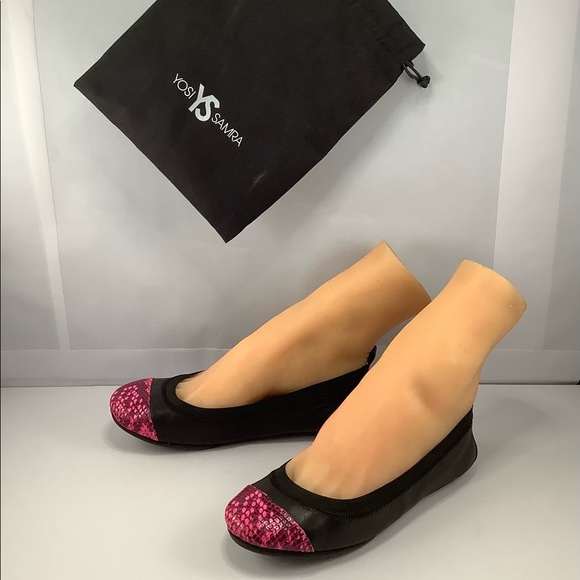 NWT Yosi Samra Samantha Pink Reptile Leather Ballerina Flats 5 - Picture 8 of 8